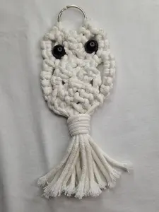 Handmade Macramé Owl Keychain - White
