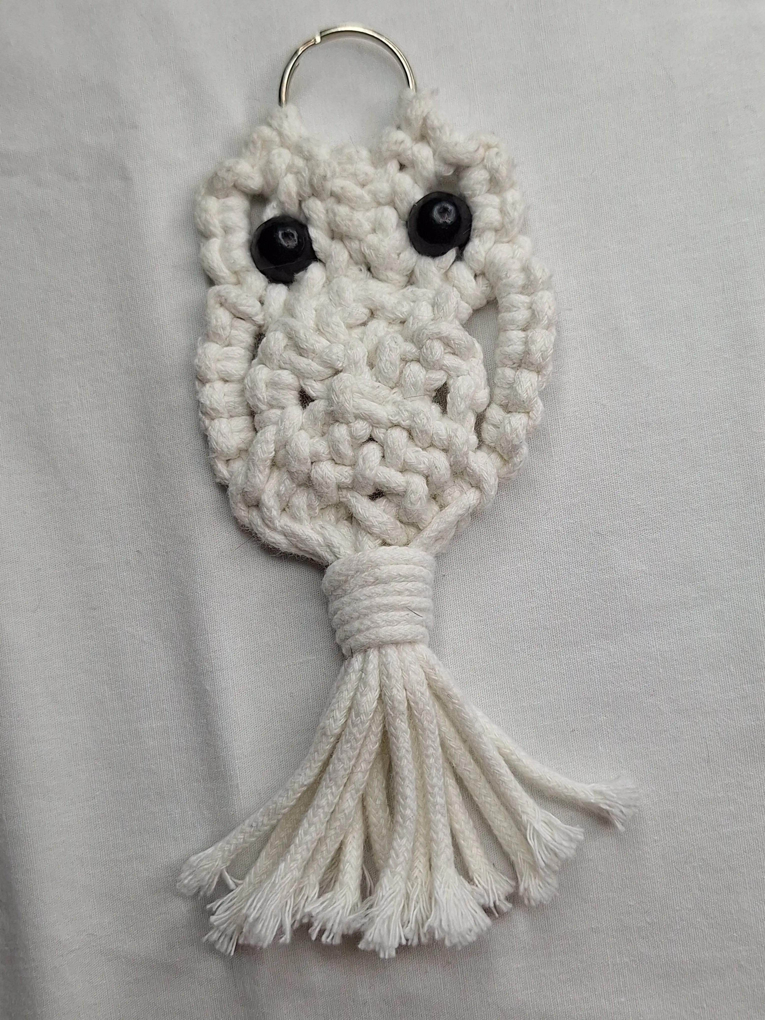 Handmade Macramé Owl Keychain - White
