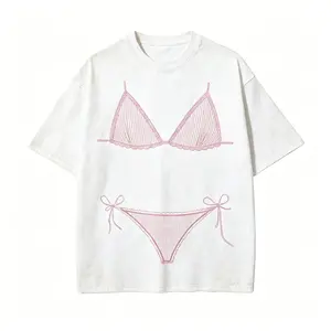 Women's Short Sleeve Round Neck Casual Graphic T-Shirt, Streetwear Bikini Body Illusion, Summer Vacation Coverup, Cute Sports Top Non-Washed, Tops, Women's Tops