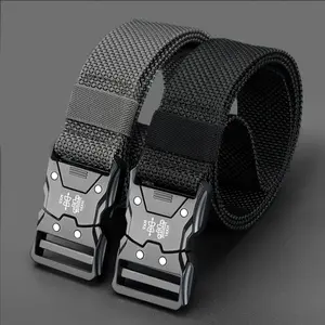 Men's Tactical Quick Release with Rivet Detail - Durable Polyester Fiber, Black Textured Design, Metal Buckle Suitable for Outdoor Training and Casual Workwear