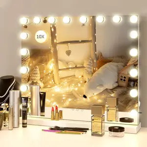 Mirror Makeup Mirror with Lights,31.5"x 23.6" Large Hollywood Lighted Mirror with 18 Dimmable LED Bulbs,3 Color Modes,for Dressing Room & Bedroom,Wall-Mounted