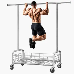 Raybee Clothes Rack Load 400 LBS, Rolling Heavy Duty Clothes Rack with Sturdy Wheels & Basket, Portable & Adjustable & Commercial Garment Rack, Chrome