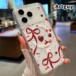 Transparent Magnetic Phone Case for iPhone 17 16  Pro Max Plus 15 14 13 12 11 Air E Love Tapestry  Pattern Acrylic Back Soft Edge Anti-Slip Hard Shell