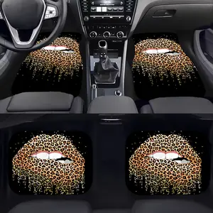 Set of 4 Car Floor Mats Featuring a Leopard Print Lip Design, Stylish And Minimalist, Built to Last, Resistant to Dirt, Non-Slip, Easy to Maintain, Suitable for All Vehicles