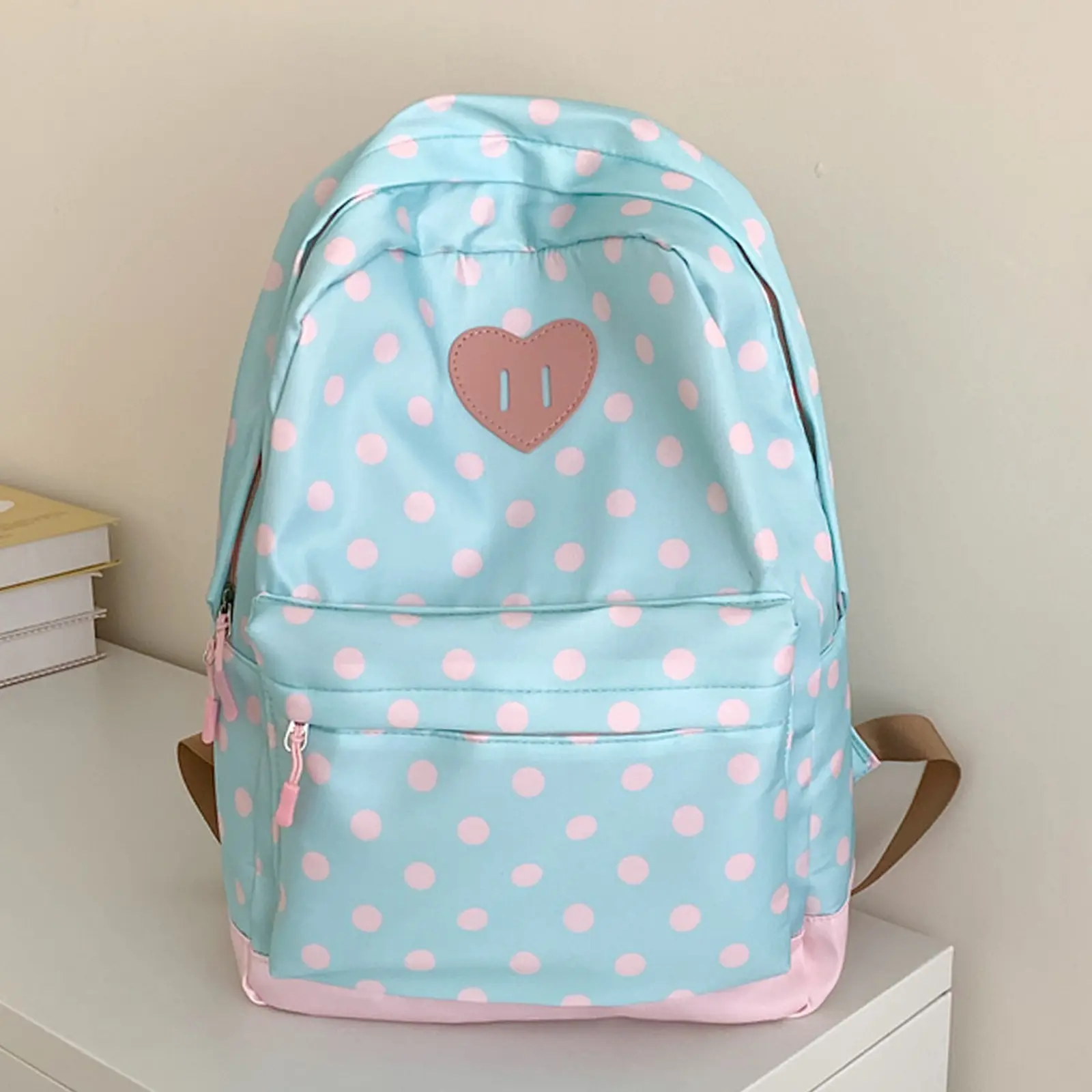 Women Nylon Polka Dot Cute Backpack Multiple Pockets Cute Playful Bookpack Travel Daypack Bag for Teens Girls College Commute