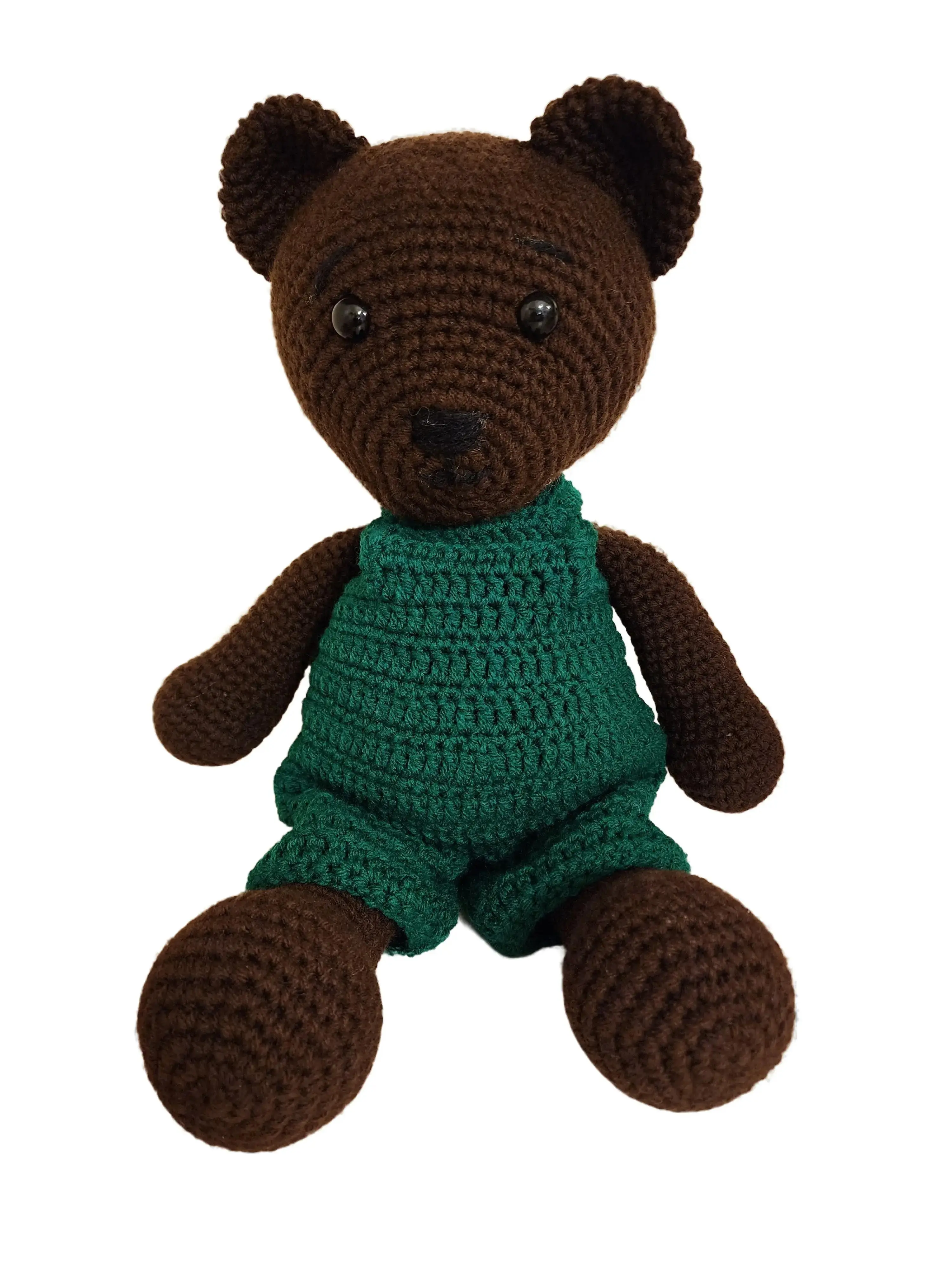 Handcrafted Amigurumi Bear - 14" Tall Handmade Plush in Green Overalls - Perfect for All Ages - Unique Artisanal Gift