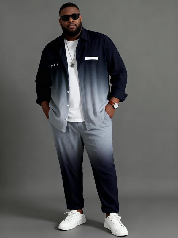 Plus Size Men's Casual Sport Suit Outdoor Leisure Button Closure Jacket & Pants Set for Spring Summer Adult Males Black Trouser Menswear Gamis - Clothes Formal Long Sleeve