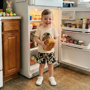 Easter Boys 2 Piece Outfits Adorable Egg Embroidery Short Sleeve Round Neck Tops and Camouflage Shorts Set