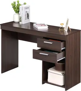 48" Modern Espresso Brown Computer Desk with Drawers - Small Office Furniture for Bedroom, Office Workstations