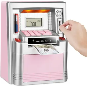 2024 Upgraded ATM Piggy Bank for Kids,Real Money Counting, Debit Card,Coin Recognition,Bill Feeder,Balance Calculator, Digital Electronic Savings Safe Machine Box, Pink
