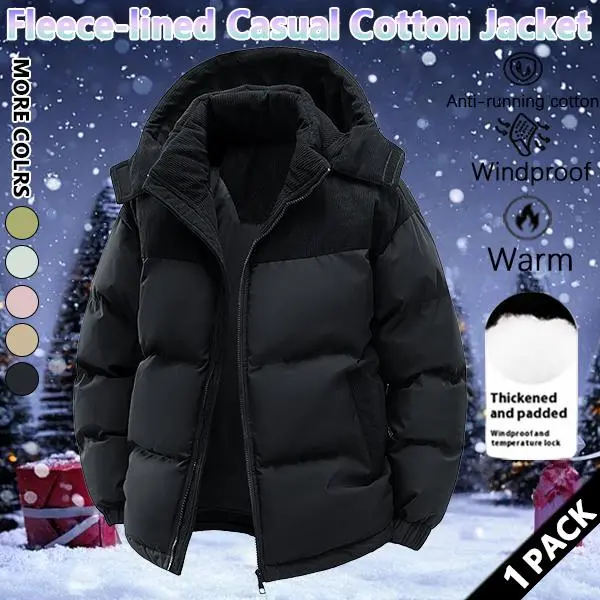 Men's Cotton Stylish Woven Color Block Padded Quilted Coat - Warm Fleece-Lined, Windproof Winter Outerwear with Removable Hood, Casual Jacket