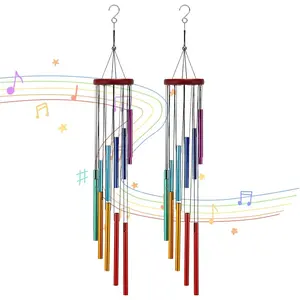 2 Pack for Outside Wooden Sympathy Memorial Wind Chime with 12 Aluminum and Hook Memorial Gift Decoration for Home