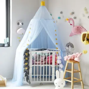 Dome Bed Round Lace Net Play Tent Decoration Netting Curtains for Indoor (Blue)