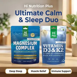 HiPlus Magnesium Complex 1200mg + Vitamin D3 & K2 Bundle | Sleep Support, Stress Relief, Immune & Bone Health, Muscle Recovery, High Absorption Daily Wellness Supplement