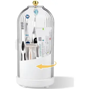 Rotating  Holders with Cover,   Holder with Sliding Lid Electric  Brush and  Organizer for Bathroom, Makeup Brush Holder for , White