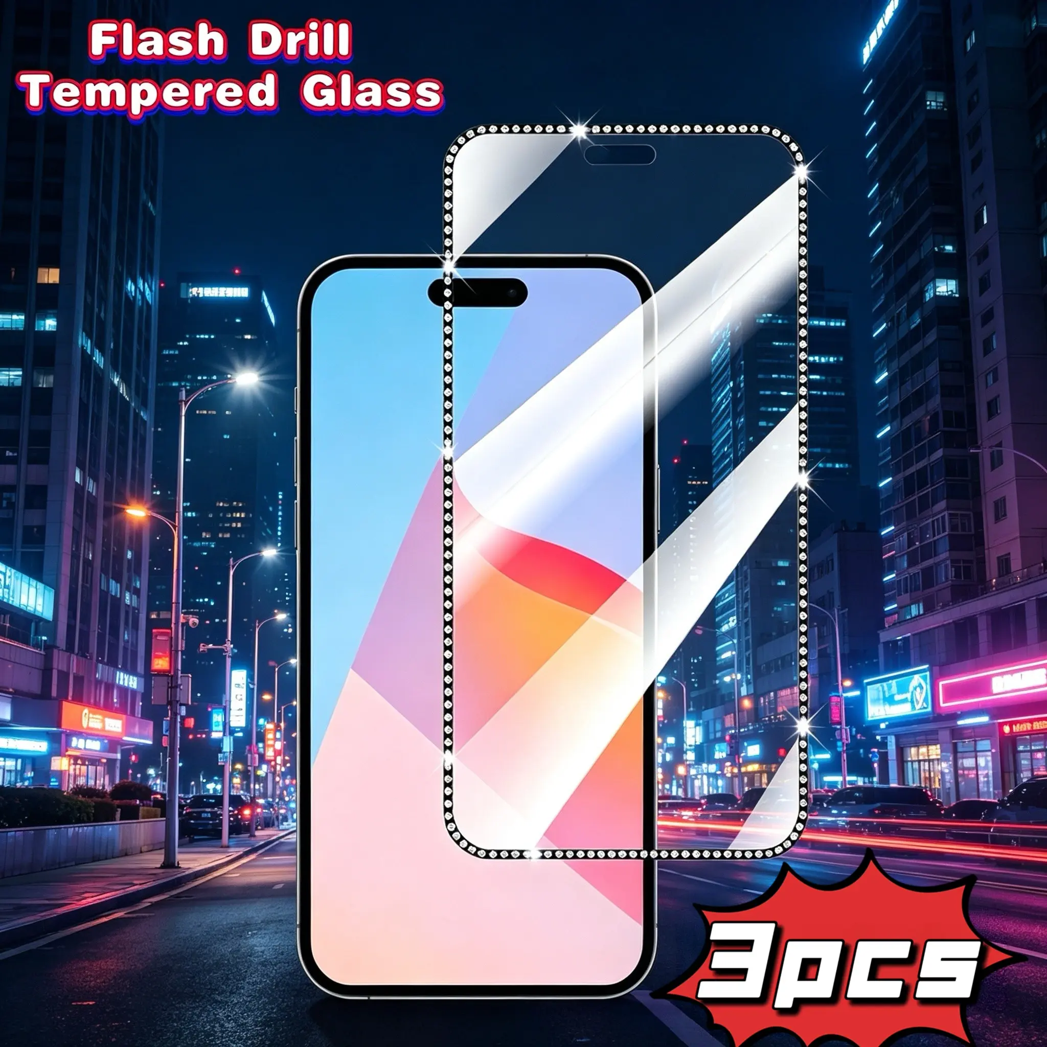 3-Pack Diamond Edge Clear Tempered Glass Screen Protector Accessories for iPhone 17/16/15/14/13/12/11, Anti-Scratch, Shockproof, HD Clarity, Precise Fit
