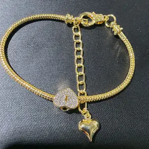 Brazalete con Charm 14kl Gold Plated Heart Pendant Bracelet for Women Fashion Jewelry elija el brazalete con el vendedor