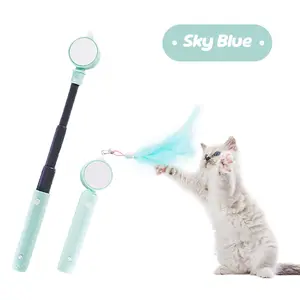 Cat Toys for Indoor&Outdoor Cats Retractable cat wand Portable Cat Teaser for Training &Narrow Space Telescopic Pole Design for Easy Storage Cat Fishing Pole toy Enrichment Toys for Cats Gifts(With 2 Feather Attachments)