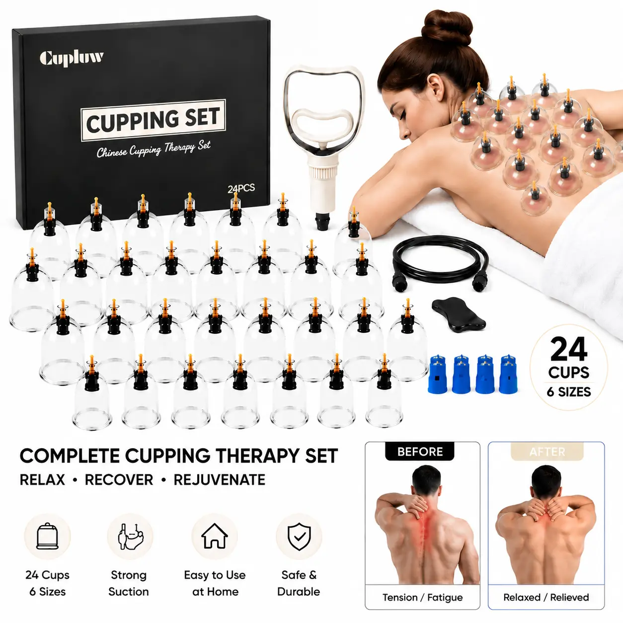 24PCS Vacuum Cupping Set with Hand Pump, Chinese Cupping Therapy Kit for Back, Neck & Body Massage