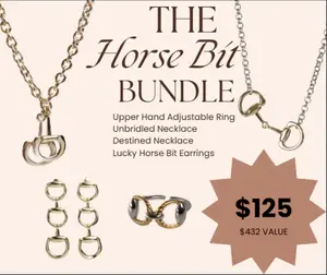 Luxury Horse Bit Bundle | 4 Pieces | Waterproof Tarnish-Free Summer Premium Jewelry Set | 2 Necklaces, Rings, Earring Bundle