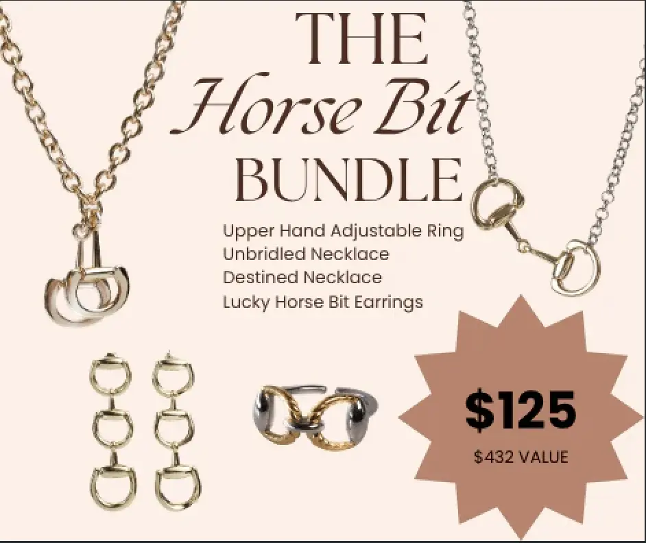 Luxury Horse Bit Bundle | 4 Pieces | Waterproof Tarnish-Free Summer Premium Jewelry Set | 2 Necklaces, Rings, Earring Bundle