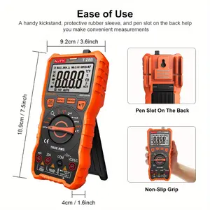 NJTY Digital Multimeter TRMS, 6000 Counts, 20A Input, AC/DC Voltage/Amp, Resistance, Temperature, Continuity, Duty Cycle, Capacitance Measurement, Battery Powered with AAA, Windproof, Shrink Resistant, Non-Slip Plastic, for Automotive Use