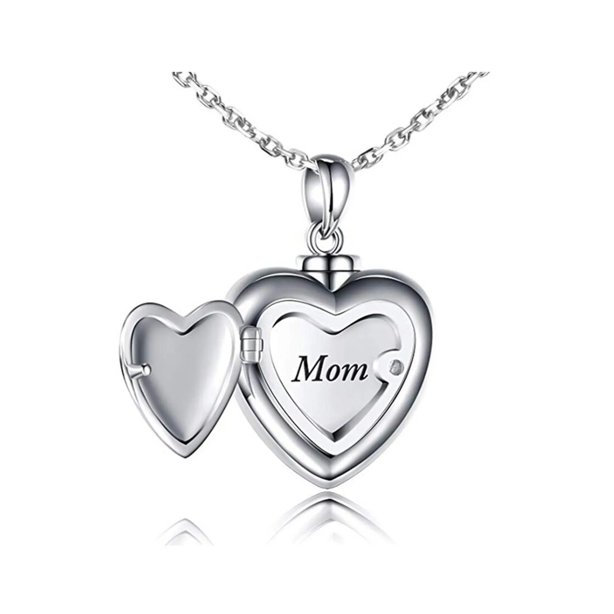 Mom Heart Cremation Necklace, Urn, Opens To Reveal "Mom", Heart, Keepsake, Memorial, Love, Believe, Faith