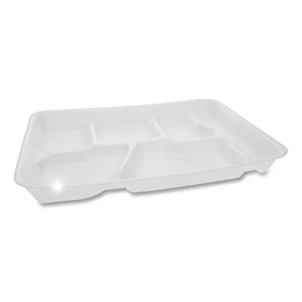 PCT 0TH10601SGBX Multi-Compartment Sturdy Lightweight Portable Lunch Tray, 6-Compartment Portion Control Plate for School Cafeteria Use, White Foodservice Kitchen Tableware