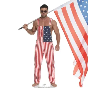 Men's American Flag Overalls Long Pants - 4th of July 250th Anniversary Patriotic USA Denim Jumpsuit Memorial Day Party Outfit