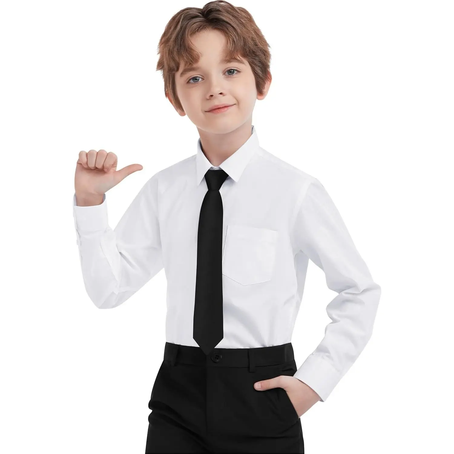Boys Dress Shirts Long Sleeve, Boys Button Down Shirt Wrinkle-Free for Formal & Casual (Not Tie)