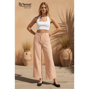 Tencel Garment Dye Trouser with Front Welt Pocket: Ochre