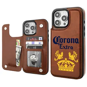 Retro Corona Extra Beer Lover Trendy Vintage Western Style Card Holder Wallet Aesthetic Pattern Pink Casing For iphone 16 15 14 13 12 PRO PLUS MAX PU Leather Stylish Gift Shockproof Protection Anti-Drop Protective Protector Phone Cases Shell Cover