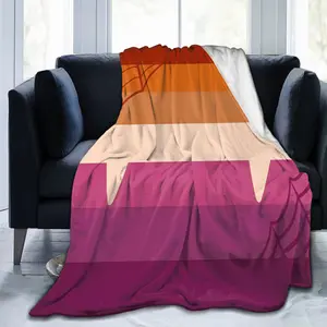 Halloween Lesbian Pride Flag Themed Flannel Blanket - Spooky Spider Web & Bat Print, Soft Lightweight, All-Season Machine Washable Throw for Home, Office, or Gift (Orange/Purple/Pink), Halloween Blanket, Rustic Aesthetic Decor, Comfortable Texture