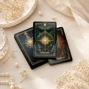 Crystal Christmas Tarot Deck, 78 Cards with Black Gold Celestial Artwork