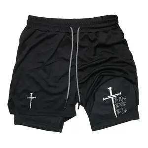 Christian Cross Shorts – The Way The Truth The Life, Religious Tee 2-in-1 Shorts for Men Workout & Casual Wear Breathable Summer Shorts