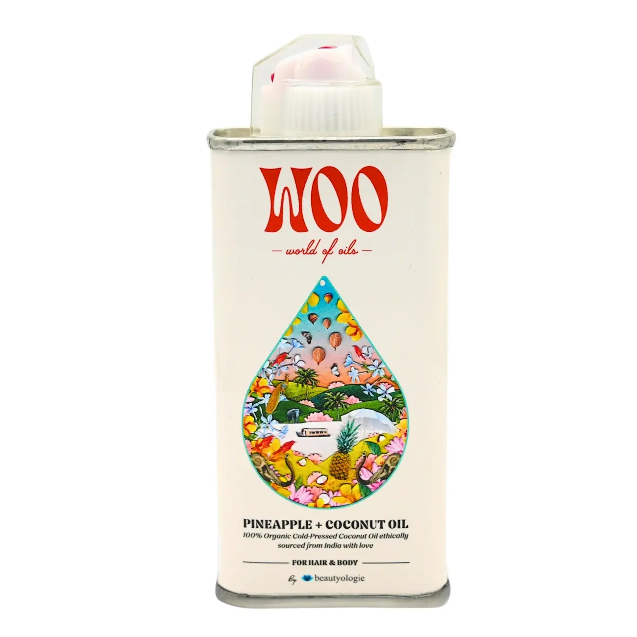 WOO World of Oils Pineapple + Coconut Oil – 100% Organic Cold-Pressed Tropical Oil for Skin, Hair & Body | Brightening, Hydrating & Frizz-Control | Bromelain + Lauric Acid | 3.4 oz TSA-Friendly Tin