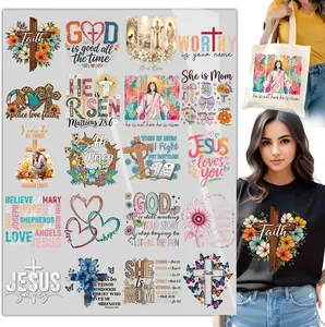 20 PCS Christian DTF Heat Transfer Designs – Jesus Faith Religious Iron On Transfers for T-Shirts, Easter Christian Graphics Ready to Press DIY Prints