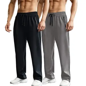 2PCS Ice Silk Sports Pants with Drawstring, Elastic Design, Zippered Pockets, Thin High Elastic Quick Dry Fitness Trousers, Skin Friendly Smooth Soft Fabric, Suitable for Indoor Sports, Summer Outdoor Sports, Breathable Activewear Bottoms