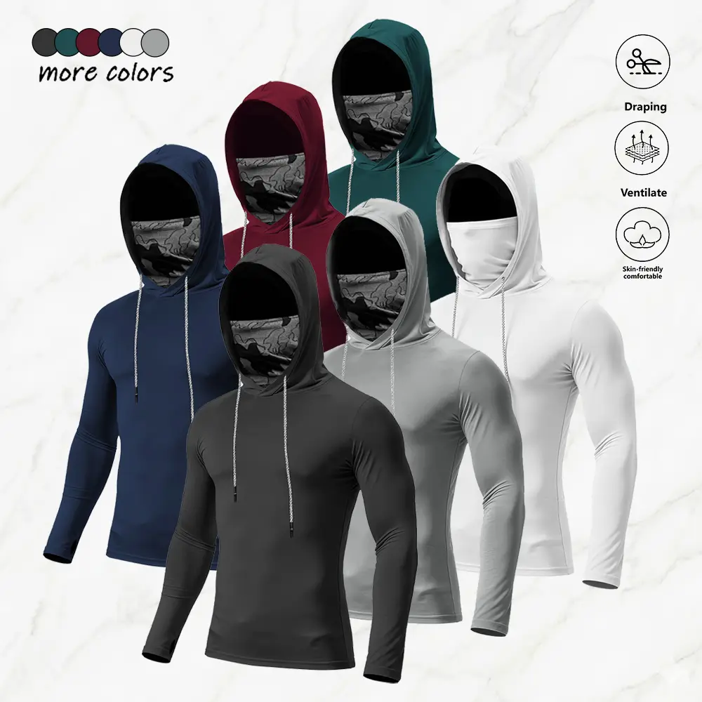 Men's Hooded Sweatshirt Set with Face Mask - UPF 50+ Sun Protection, Stretchy Quick-Dry Breathable Fabric, Suitable for Fishing, Hiking, Outdoor Activities