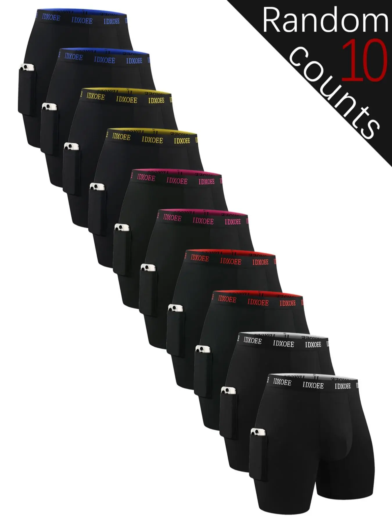 Random Men's Solid Color Letter Tape Side Pocket Boxer Brief, Breathable Comfortable Underwear for Daily Wear, Casual Style Underwear, Casual Men's Underwear for All Seasons, Breathable Boxer Briefs, Stretchy Boxer Briefs, Breathable Undergarments