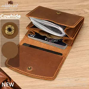 Retro Crazy Horse leather coin purse, snap on small card bag, unisex retro single-layer cowhide coin purse, unisex short version, can repair scratches, made of genuine leather material
