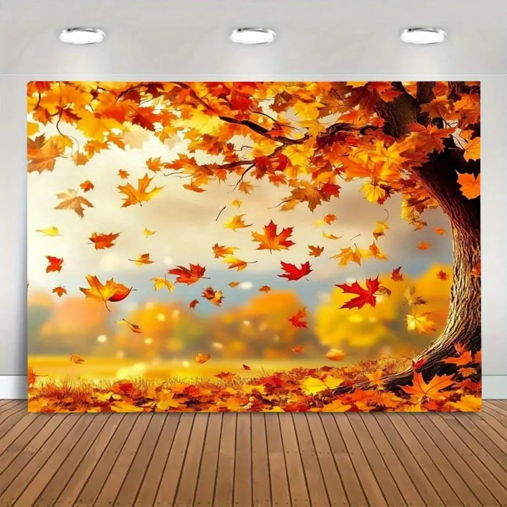 Vibrant Polyester Autumn Maple Photo Booth Backdrop, 1pc Soft Multi-Size Fall Foliage & Warm Sunlight Scene, Versatile Event Background & Room Decor Banner for Holiday Parties, Home Photography