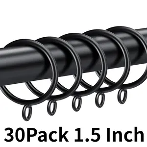 30 Pack Curtain Rings with Eyelet 1.5" Inner Diameter,Metal Drapery Ring Fits up to 1.25" Drapery Rod,Glide Smoothly Curtain Rod Rings,Strong Vintage Decorative Rustproof Curtain Hooks (Black) - Home Improvement.