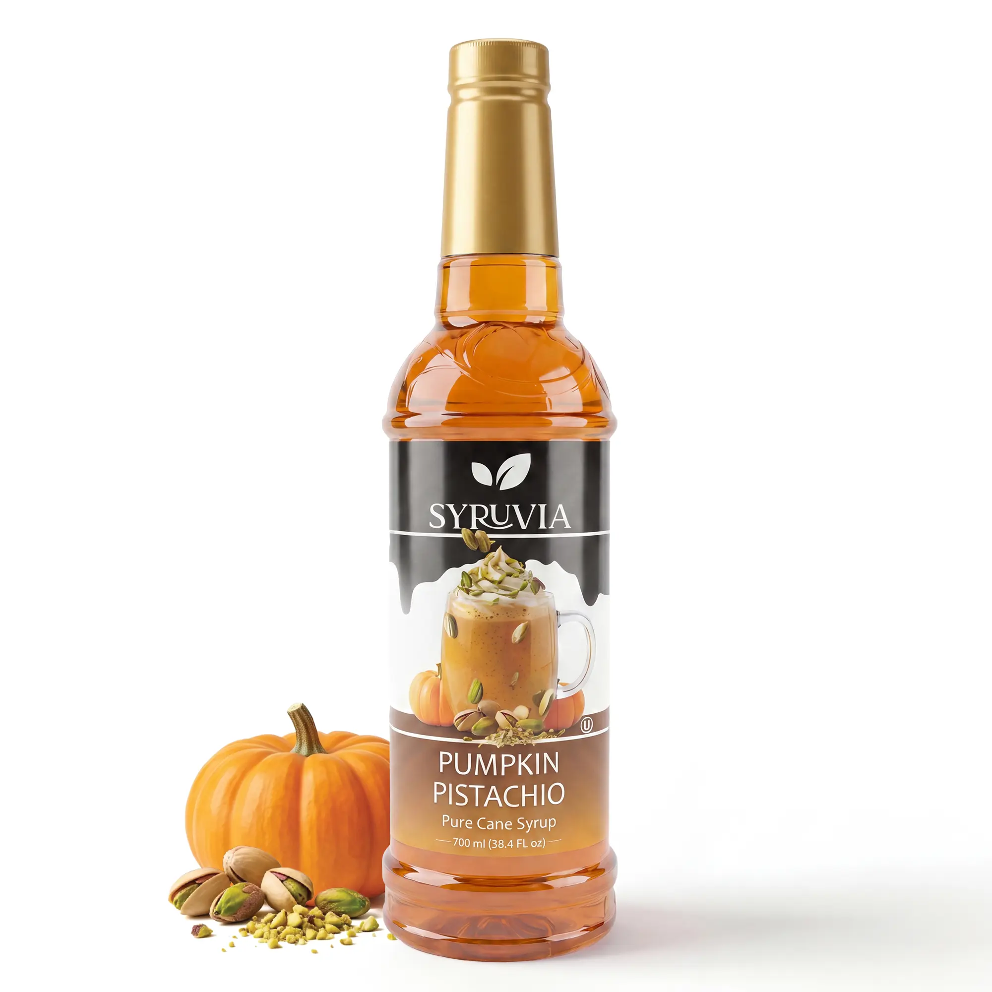 Syruvia Pumpkin Pistachio Flavored Coffee Syrup - Sweet, Gluten-Free, Kosher, Ambient Beverage Syrup for Lattes, Desserts, Parties - 25.4 fl oz Plastic Bottle