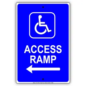 Handicap Accessible Ramp Entrace With Arrow Wheelchair Direction Notice Aluminum Sign 8"x12"