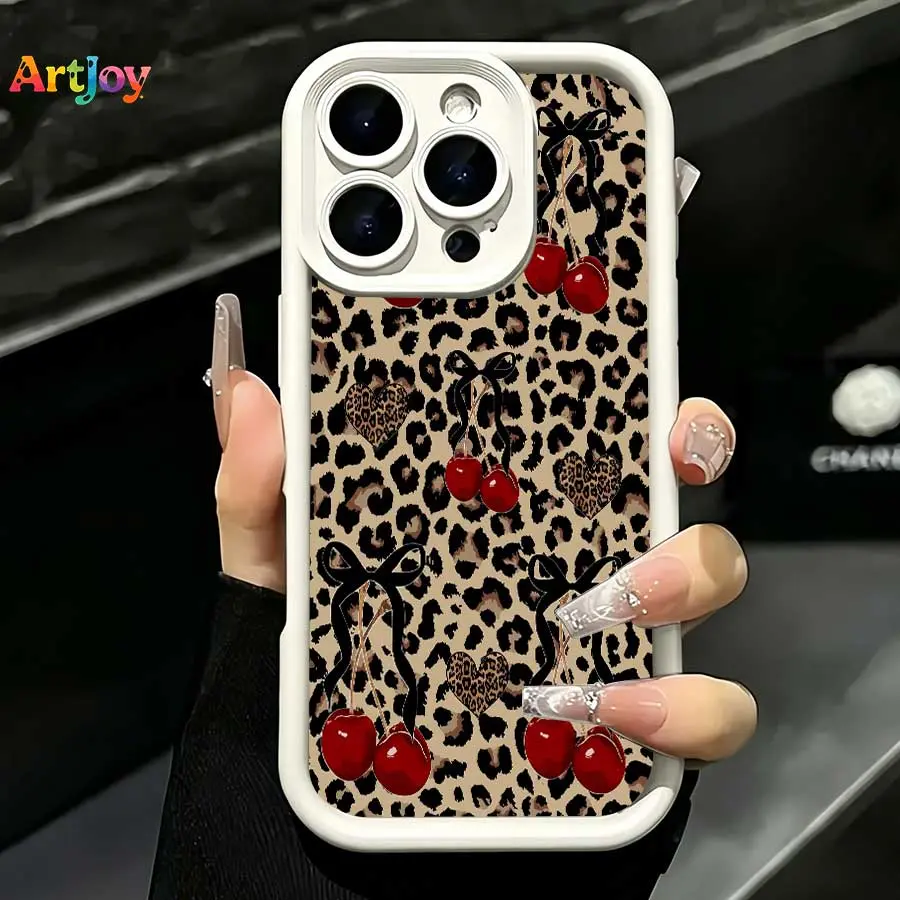 Coquette Leopard Heart Red Cherry Black Bow Pattern Phone Case, For Galaxy S25, S24, S23, S22, S21 PLUS, FE And Ultra,Galaxy A33 Compatible With For Iphone17 Pro Max, 16, 15, 14 And 13. It Makes A Perfect Gift For Birthdays, Holidays,, Tpu, Accessories, L