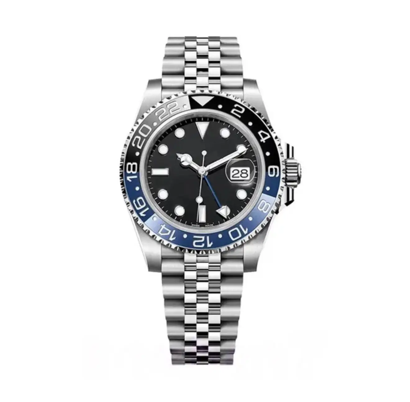 Men's 41MM GMT Automatic Watch in Stainless Steel with Black Bezel and Scratch-Resistant Sapphire Crystal, Water Resistant Timepiece