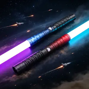 TXQ Mandalorian and Grogu Double Bladed RGB Lightsaber 2 in 1 Baselit Saber Aluminum Alloy Hilt Polycarbonate Blade Ultra Durable for Heavy Dueling, Kids Toy