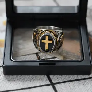 Stainless Steel Praying Hands Cross Ring for Men Husband Elegant Party Favor Gift Unique Design Symbolizing Faith & Devotion