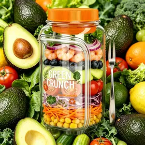 Salad Jar Mason Jar Salad Bowl with Side Opening & Dressing Compartment Leak-Proof Portable Container Microwave & Dishwasher Safe for Home Office Travel bento box Free stickers and fruit fork  yellow